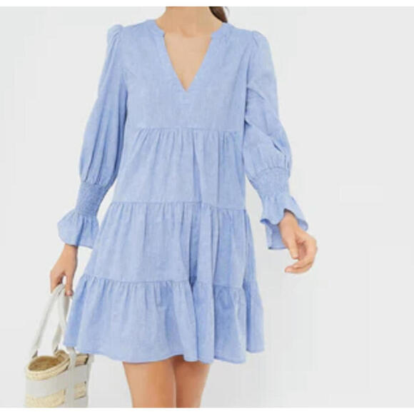 POMANDER PLACE Kenzo blue chambray long sleeve tiered dress - Picture 1 of 6